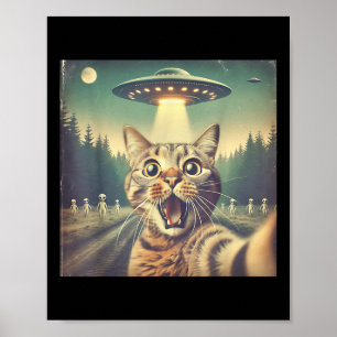 Cat Ufo Selfie Art Funny Cat Alien  Poster