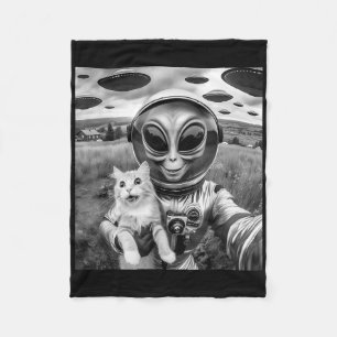 Cat Ufo Selfie Cat Alien Abduction Funny Cat Gifts Fleece Blanket