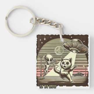 Cat UFO Selfie: Vintage Invasion #01 Key Ring