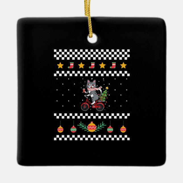 Cat Ugly Christmas Ceramic Ornament (Front)