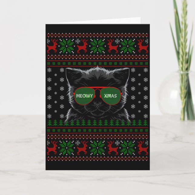 Cat Ugly Christmas Sweater Style Funny Cat Xmas Pa Card (Front)