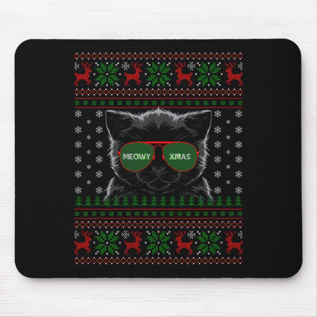 Cat Ugly Christmas Sweater Style Funny Cat Xmas Pa Mouse Pad (Front)