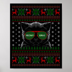Cat Ugly Christmas Sweater Style Funny Cat Xmas Pa Poster