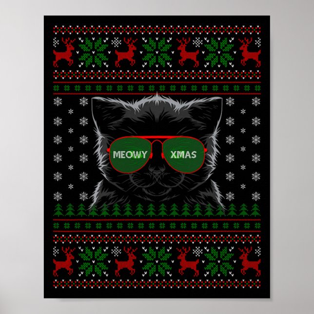Cat Ugly Christmas Sweater Style Funny Cat Xmas Pa Poster (Front)