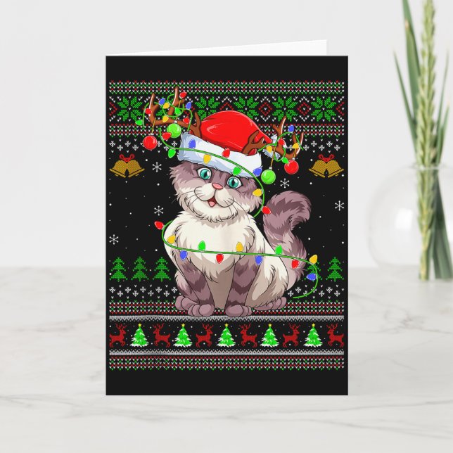 Cat Ugly Christmas Sweaters Holiday Santa Cute Xma Card (Front)