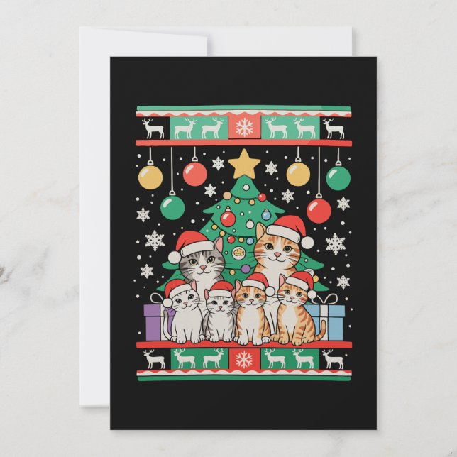 Cat Ugly Christmas Tree Lights Xmas Holiday Card (Front)