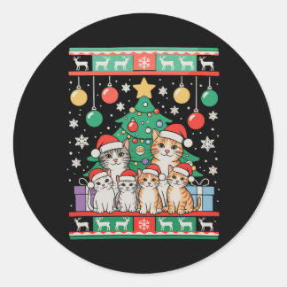 Cat Ugly Christmas Tree Lights Xmas Holiday Classic Round Sticker