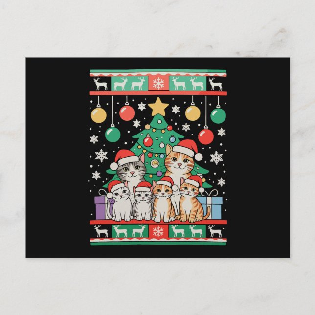 Cat Ugly Christmas Tree Lights Xmas Holiday Postcard (Front)