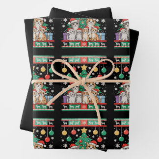 Cat Ugly Christmas Tree Lights Xmas Holiday Wrapping Paper Sheet