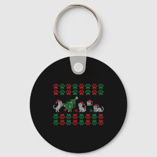 Cat Ugly Sweater Pattern Christmas Knitting Key Ring