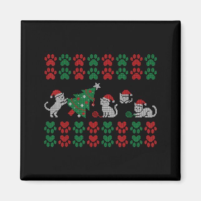 Cat Ugly Sweater Pattern Christmas Knitting  Magnet (Front)