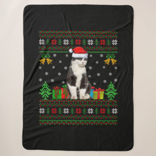 Cat Ugly Xmas Decorations Santa Cat Christmas Sherpa Blanket