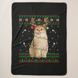Cat Ugly Xmas Sweater Lighting Santa Cat Christmas Sherpa Blanket