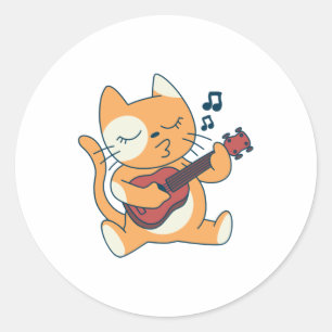Cat Ukelele music design Classic Round Sticker