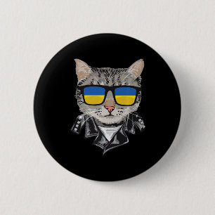 Cat Ukraine Flag Sunglasses Cool Ukrainian Cat 6 Cm Round Badge