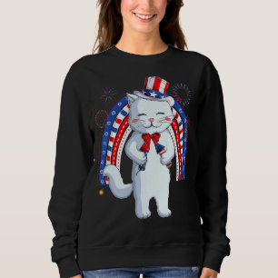 Cat Uncle Sam Hat Us Flag Fourth 4th Of July Kids  Sweatshirt