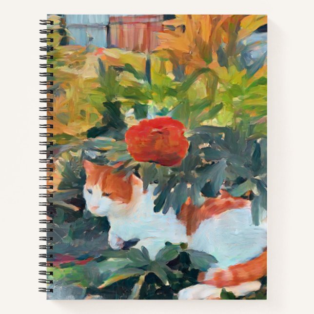 cat under a flowering bush A.I. enhanced  Notebook (Front)