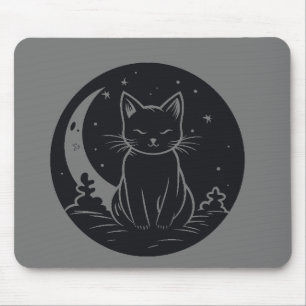 Cat Under Moon Sky Furry Cute Vector Graphic Mouse Pad