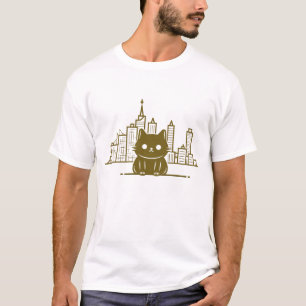 Cat Under Moon Sky Furry Cute Vector Graphic T-Shirt