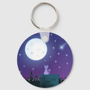 Cat Under the Moonlight Key Ring