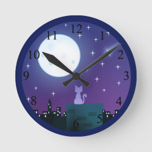 Cat Under The Moonlight Number Round Clock