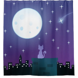 Cat Under The Moonlight Shower Curtain