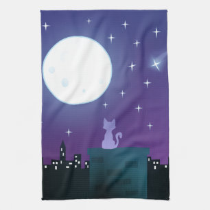Cat Under the Moonlight Tea Towel