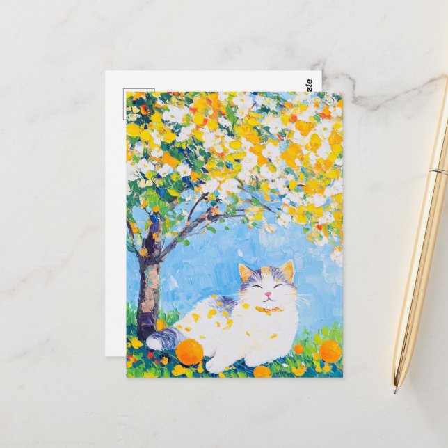 Cat Under the Orange Tree Postcard (Front/Back In Situ)