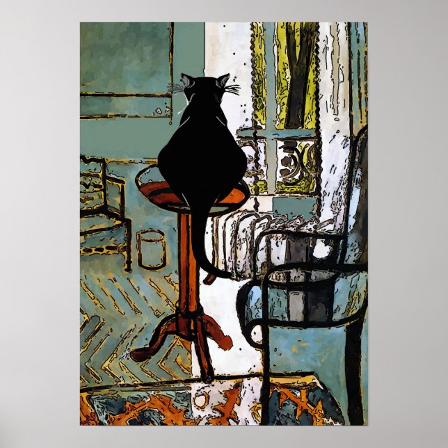 Cat Under Window, after Matisse Poster (Front)