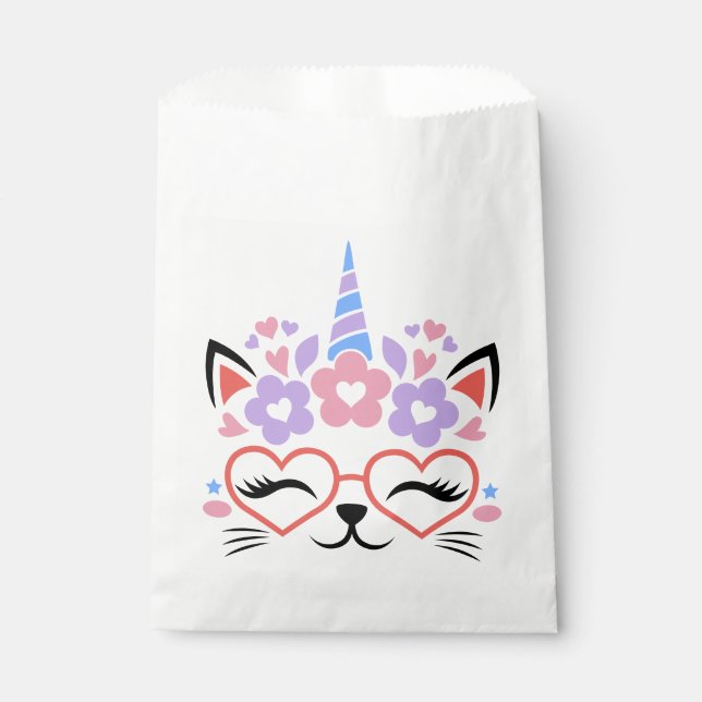Cat Unicorn Cute Pink Purple Girl Birthday Party Favour Bag (Front)