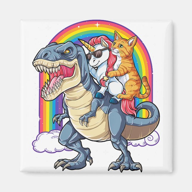 Cat Unicorn Dinosaur T rex Kitten lover Magnet (Front)
