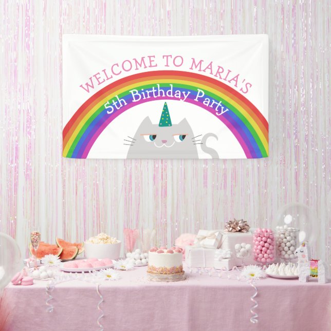 Cat Unicorn Girl Birthday Banner (Party)