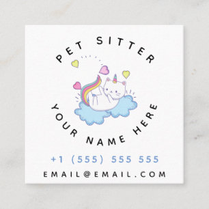 Cat Unicorn On The Clouds Pet Sitter Animal Care Square Business Card