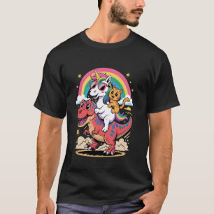 Cat Unicorn Riding Dinosaur T rex Kitten Lover Din T-Shirt