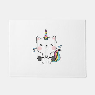 Cat Unicorn T Shirt Workout Gym Rainbow Caticorn C Doormat