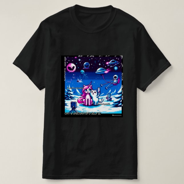 Cat & Unicorn UFO Selfie: Big Meeting #2 T-Shirt (Design Front)