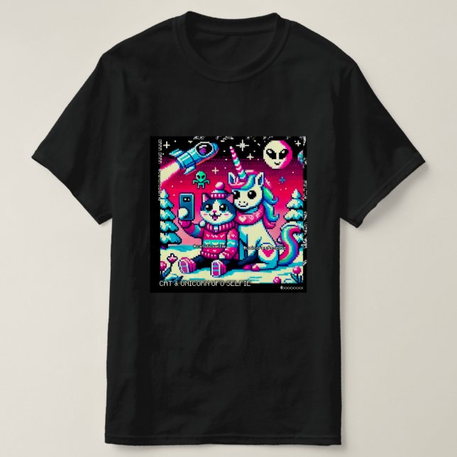 Cat & Unicorn UFO Selfie: Big Meeting #7 T-Shirt (Design Front)