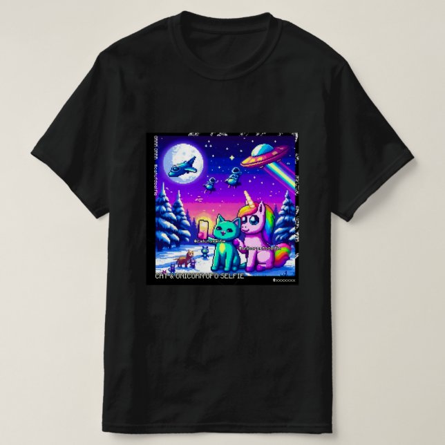 Cat & Unicorn UFO Selfie: Big Meeting #9 T-Shirt (Design Front)