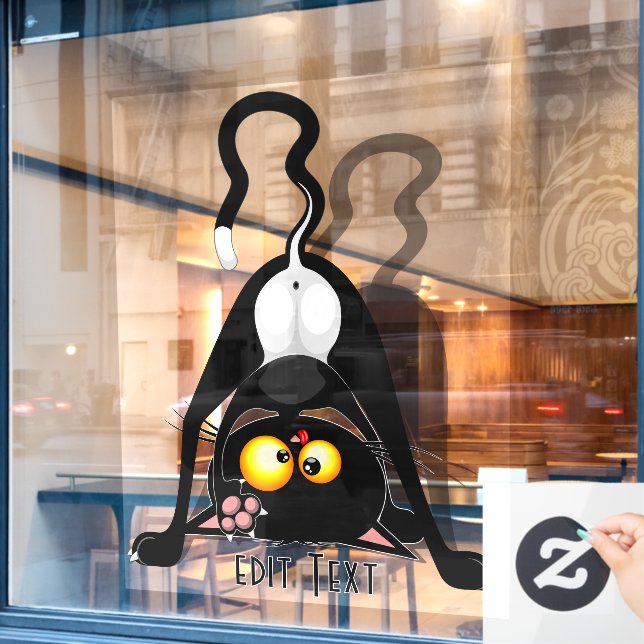 Cat Upside Down Funny Cartoon Character (Cafe Window)