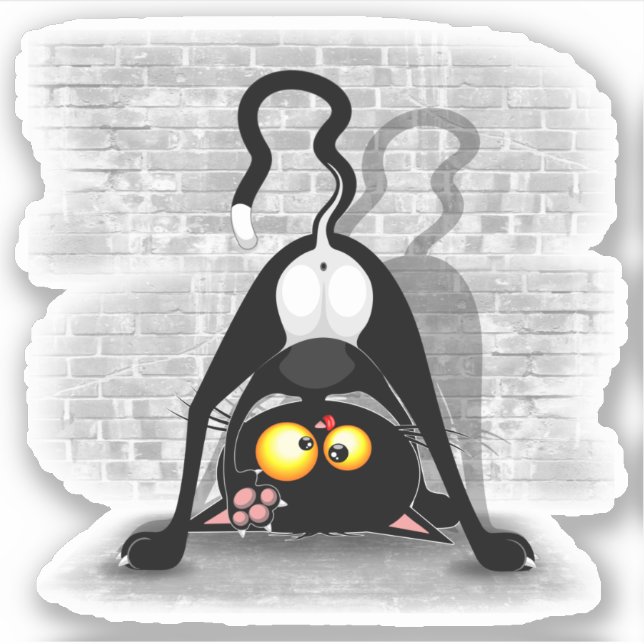 Cat Upside Down Funny Cartoon Character (Front)