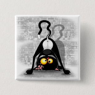 Cat Upside Down Funny Cartoon Character 15 Cm Square Badge