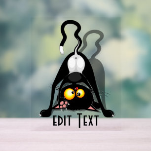 Cat Upside Down Funny Cartoon Character Acrylic Sign