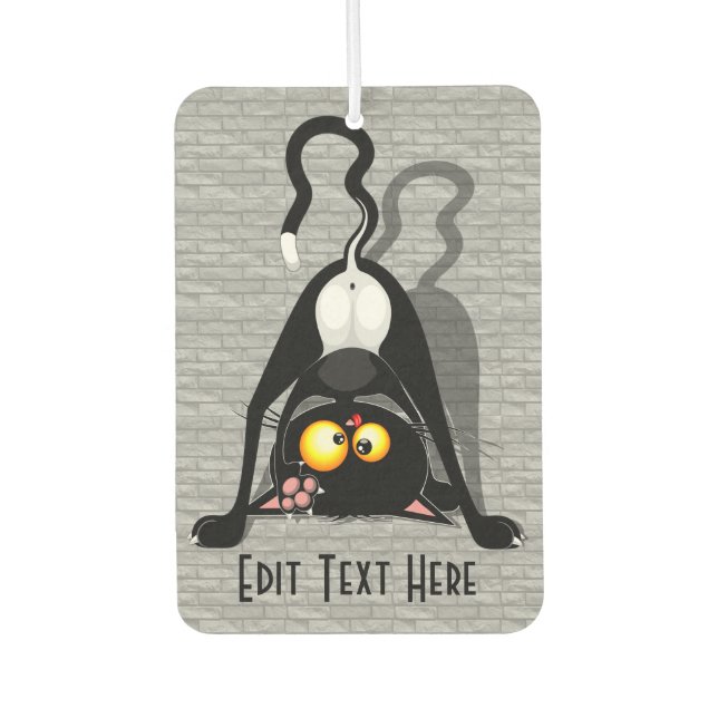 Cat Upside Down Funny Cartoon Character Car Air Freshener (Front)