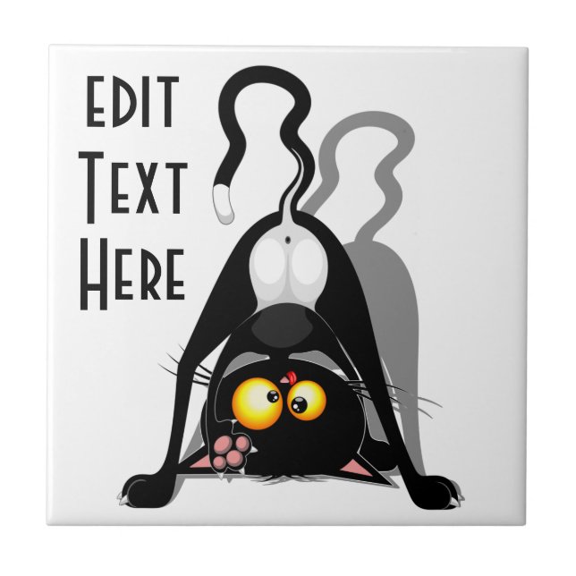 Cat Upside Down Funny Cartoon Character Ceramic Tile (Front)