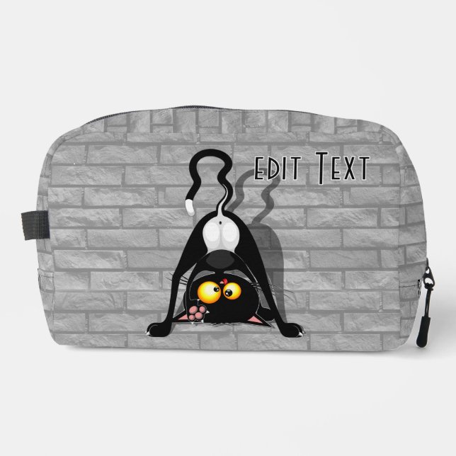Cat Upside Down Funny Cartoon Character Dopp Kit (Front)