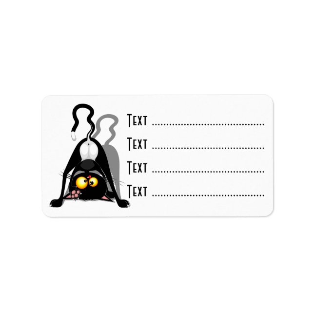 Cat Upside Down Funny Cartoon Character Label (Front)