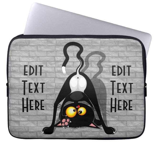 Cat Upside Down Funny Cartoon Character Laptop Sleeve (Front)