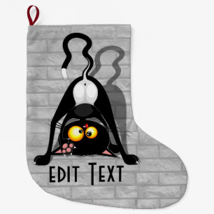 Cat Upside Down Funny Cartoon Character Large Christmas Stocking