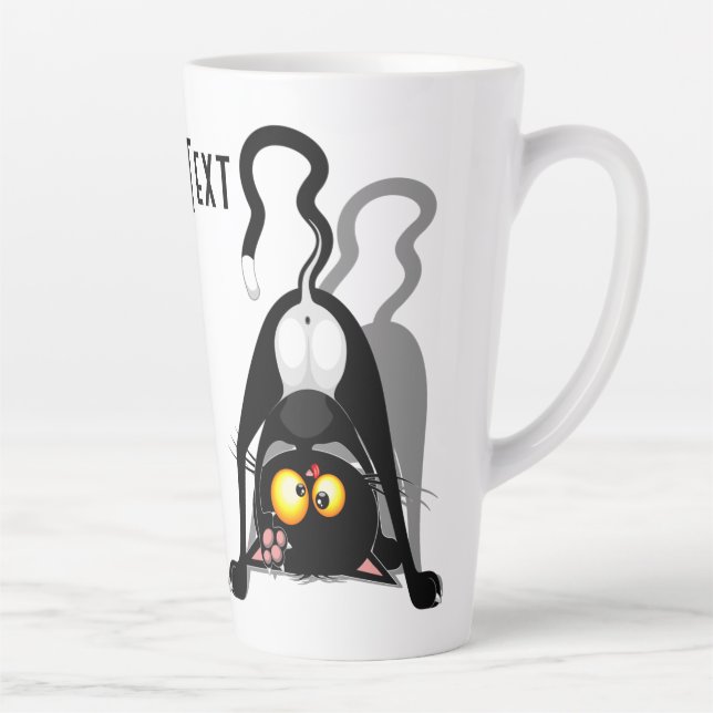 Cat Upside Down Funny Cartoon Character Latte Mug (Right)