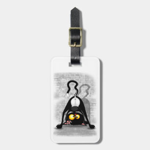 Cat Upside Down Funny Cartoon Character Luggage Tag
